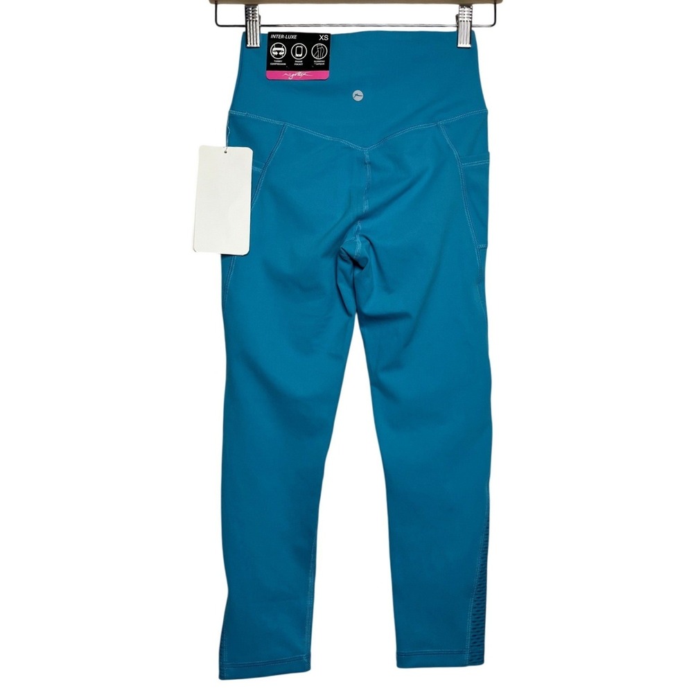 Gottex Lab Inter-Luxe Capri‎ Leggings Teal Blue High Waist Mesh Pockets XS NEW